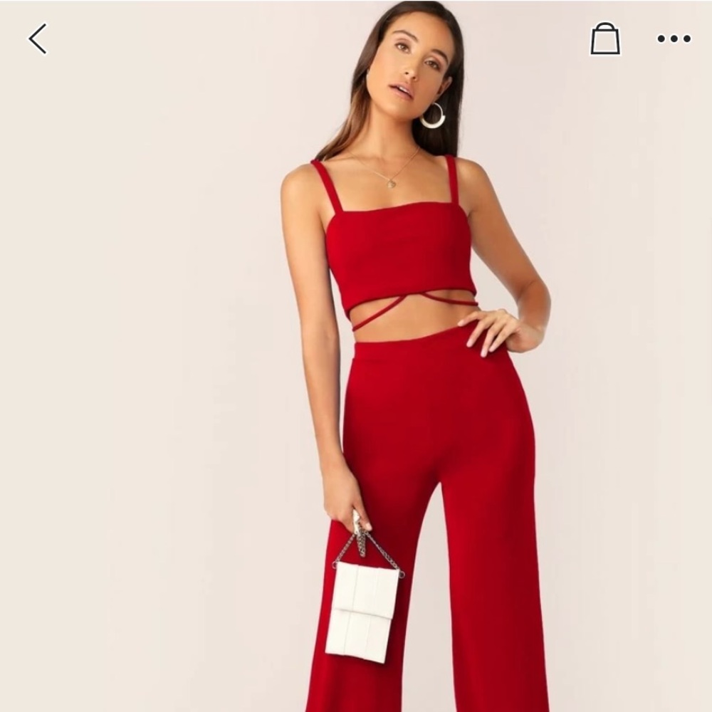 Red flare pant two piece set